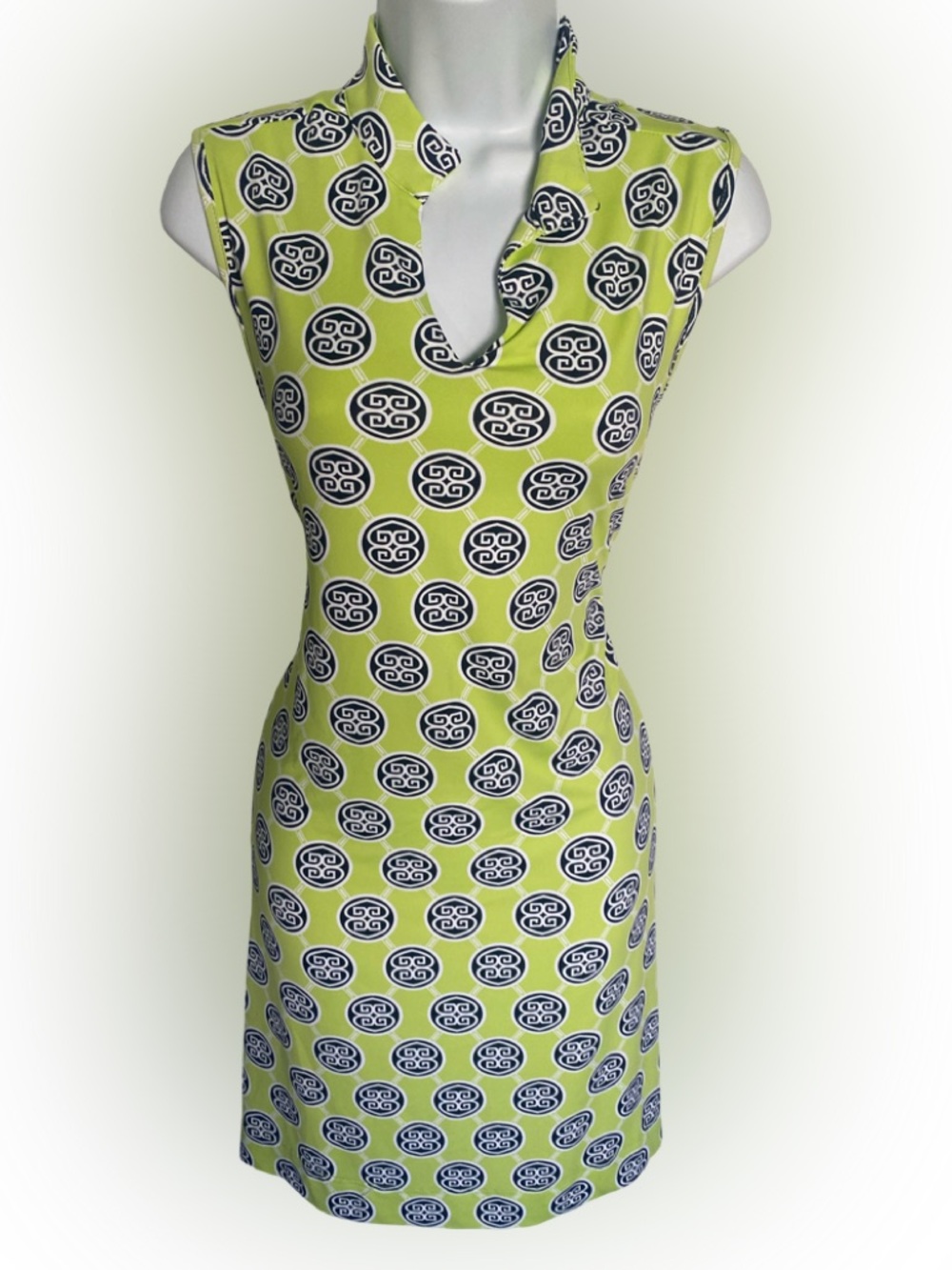 Lulu-B Lime Green and Navy Geometric Print Dress